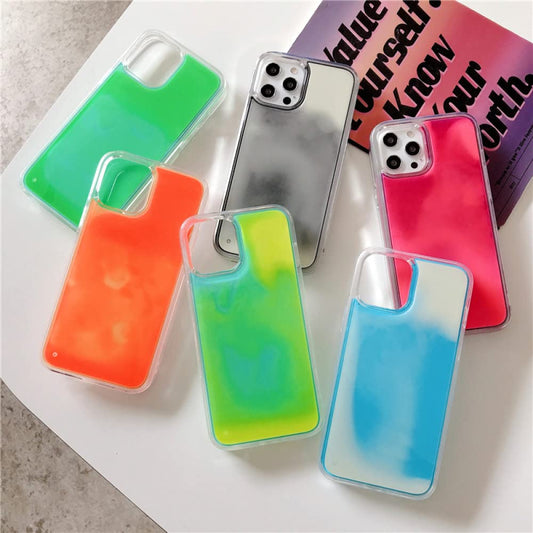 Gradient Luminous Neon Sand Liquid Quicksand Glow The Dark Soft Phone Case For iPhone