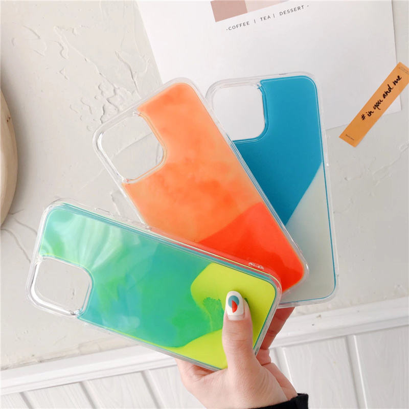 Gradient Luminous Neon Sand Liquid Quicksand Glow The Dark Soft Phone Case For iPhone